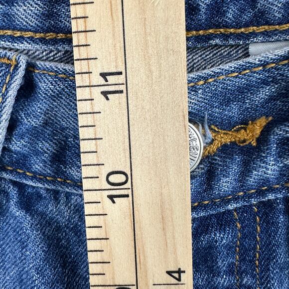 Levi's 501 Jean Shorts WMNS 32 Blue Distressed Denim Button Fly Cut-Off Hi-Rise - Picture 9 of 10